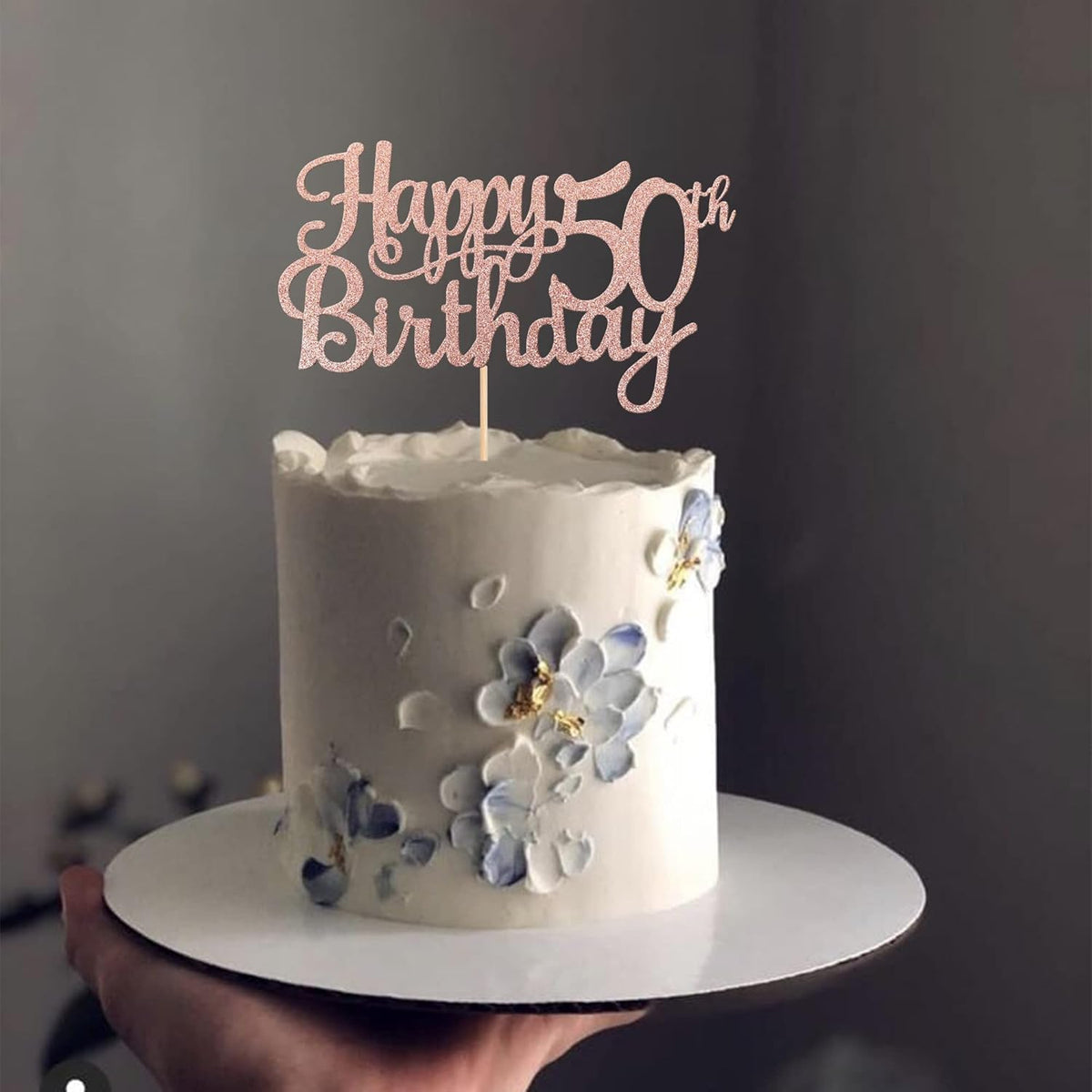 1 PCS Happy 50th Birthday Cake Topper Glitter Cheers to 50 Years Birthday Cake Pick 50 Fabulous