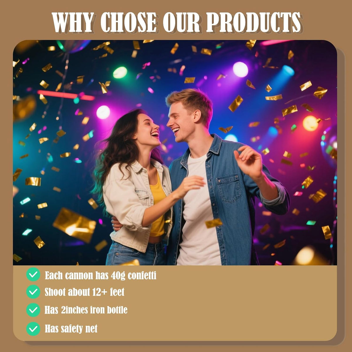 5-Pack Gold Confetti Poppers, 12-Inch Recyclable Confetti Cannons for Weddings, Birthdays