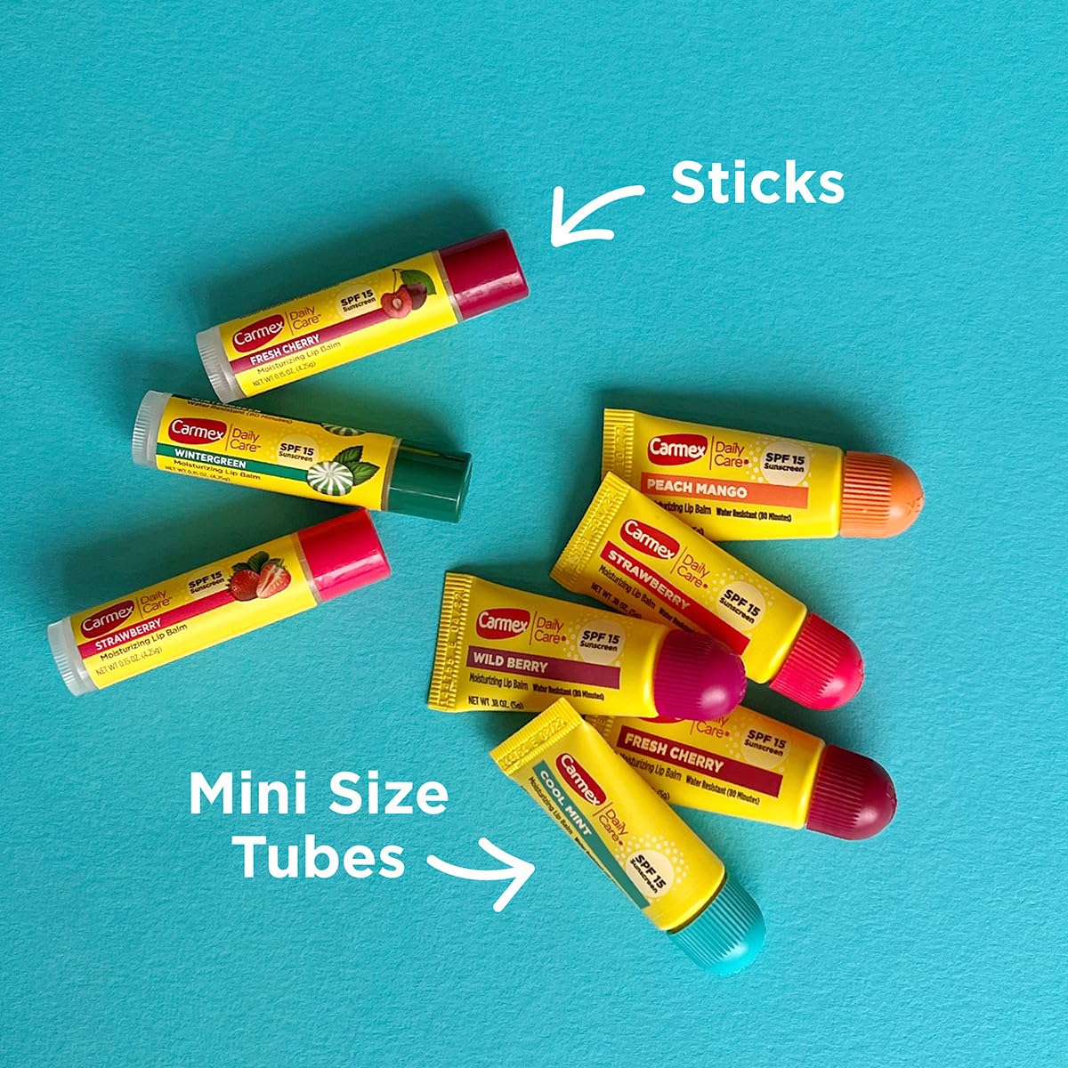 Carmex Daily Care and Daily Care Minis Moisturizing Lip Balm Pack, SPF 15, Multi-Flavor Lip Care