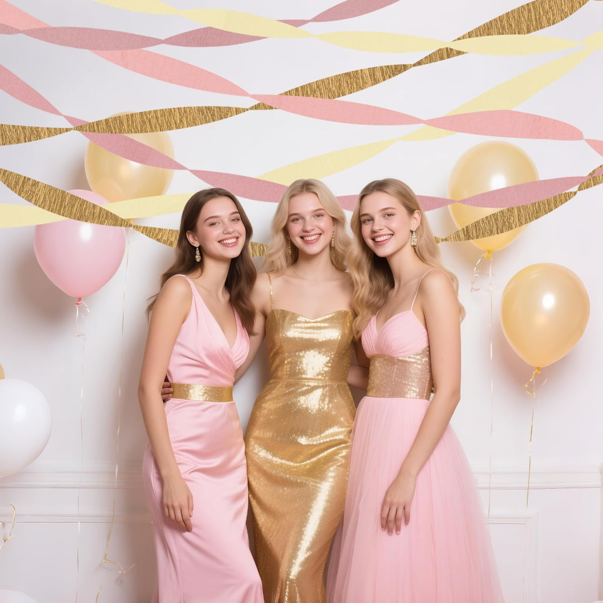 Riqiaqia Streamers Party Decorations,8 Rolls Pink Gold Crepe Paper Streamers for Wedding, Birthday