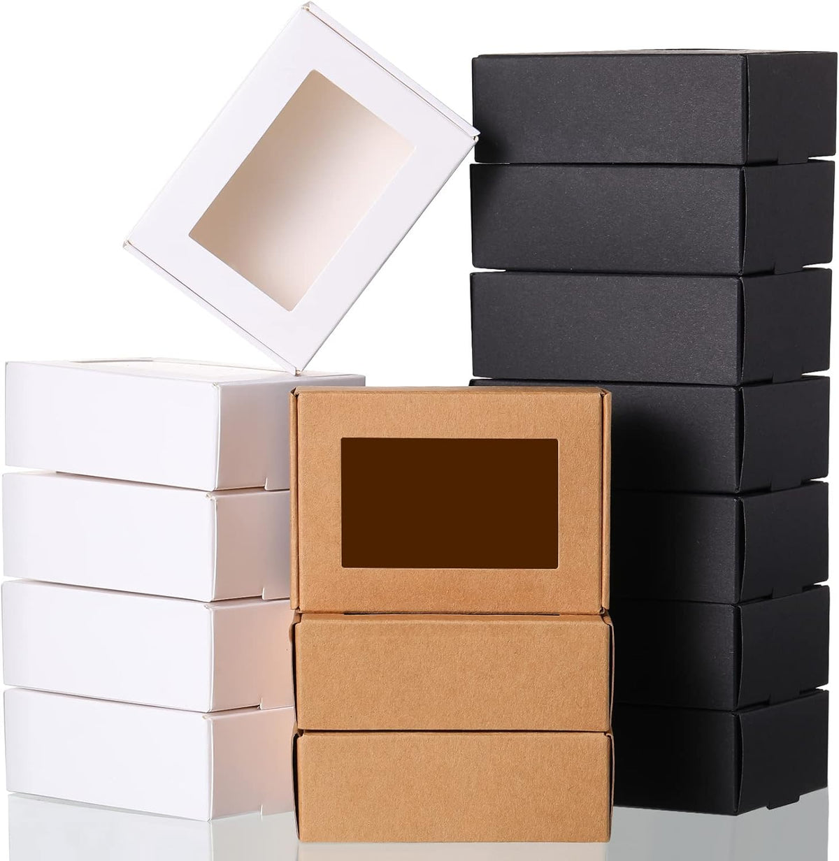 Zonon 30 Pcs Soap Boxes for Homemade Packaging, Mini Kraft Treat Boxes with Window for Bakery Candy