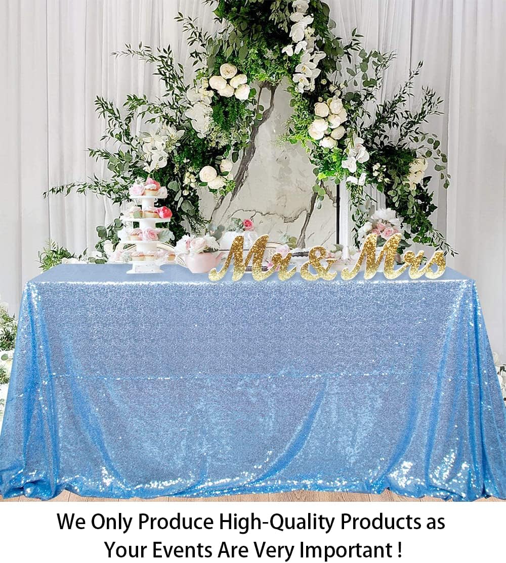 ShinyBeauty Square Tablecloth 72x72-Inch Sequin Tablecloth Overlay Baby Blue Table Cover Sequined
