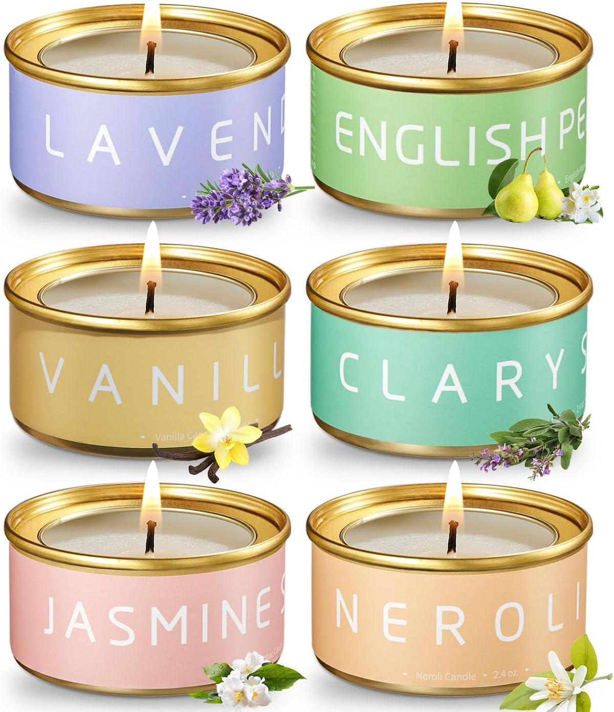 VTS Candles for Home Scented, 6 Pack Aromatherapy Candles (Lavender, Vanilla, English Pear &