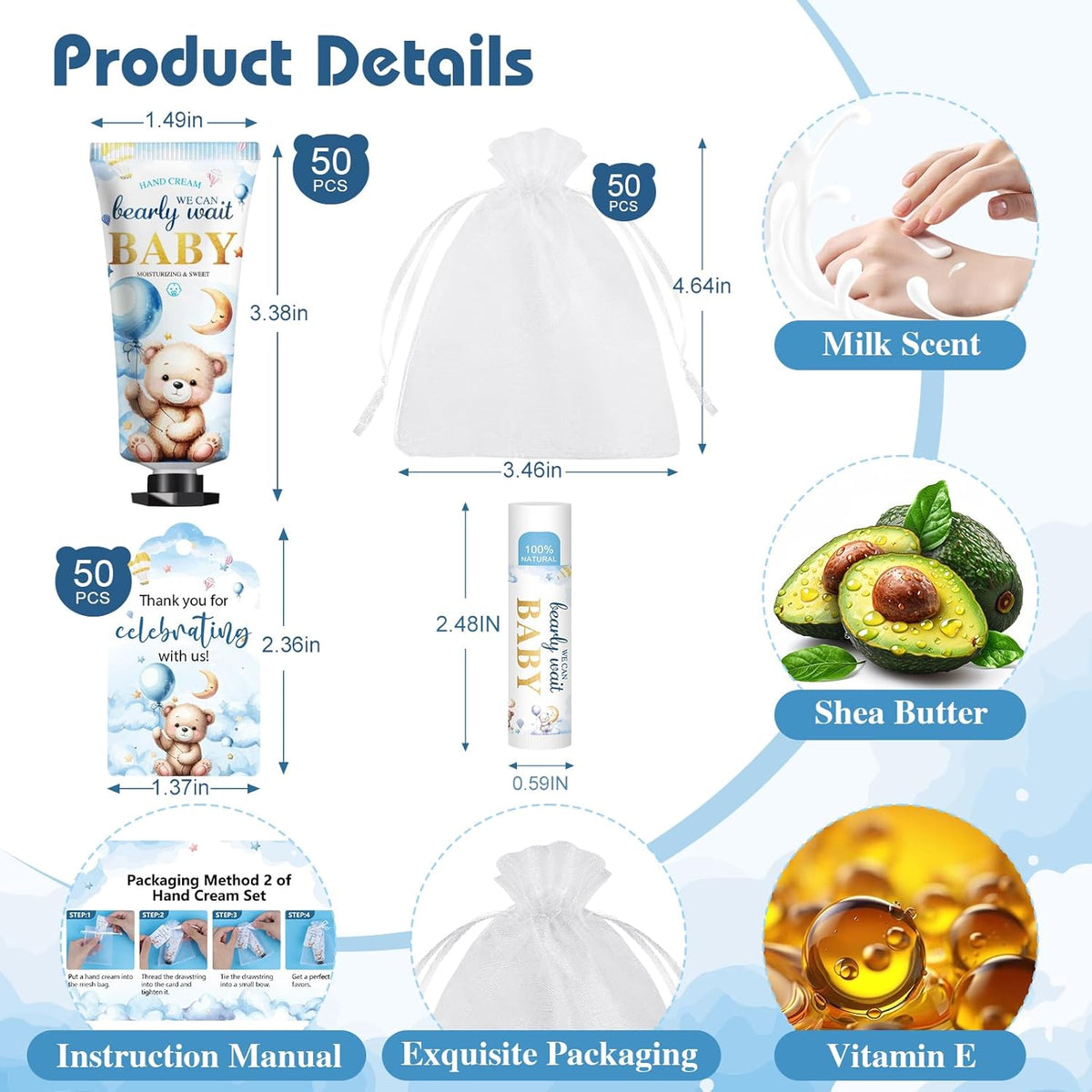 50 Pack Lip Balm and Hand Cream Bulk Gifts Sets, Baby Shower Party Favors and Bridal Shower Favors