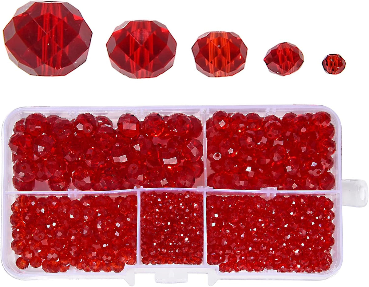 2-10mm Briolette Rondelle 810pcs Red Crystal Glass Beads Faceted Shape Crystal Spacer Beads for