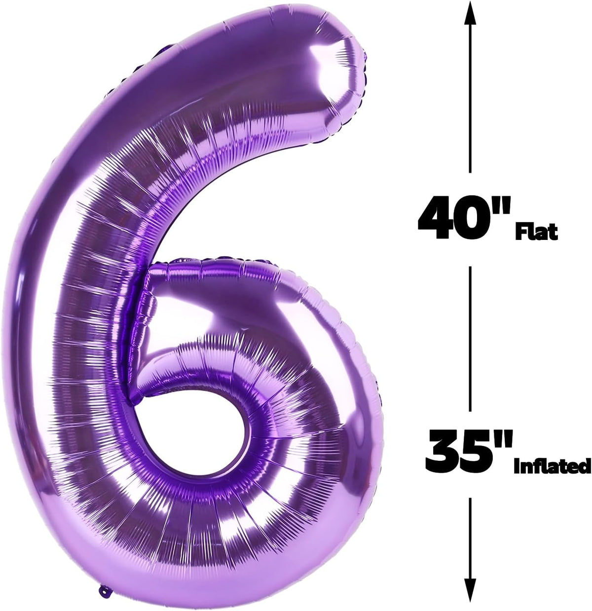 40 Inch Purple Mylar Foil Number 6 Birthday Balloon, Digital Balloons for 6 16 Boy Girl Party