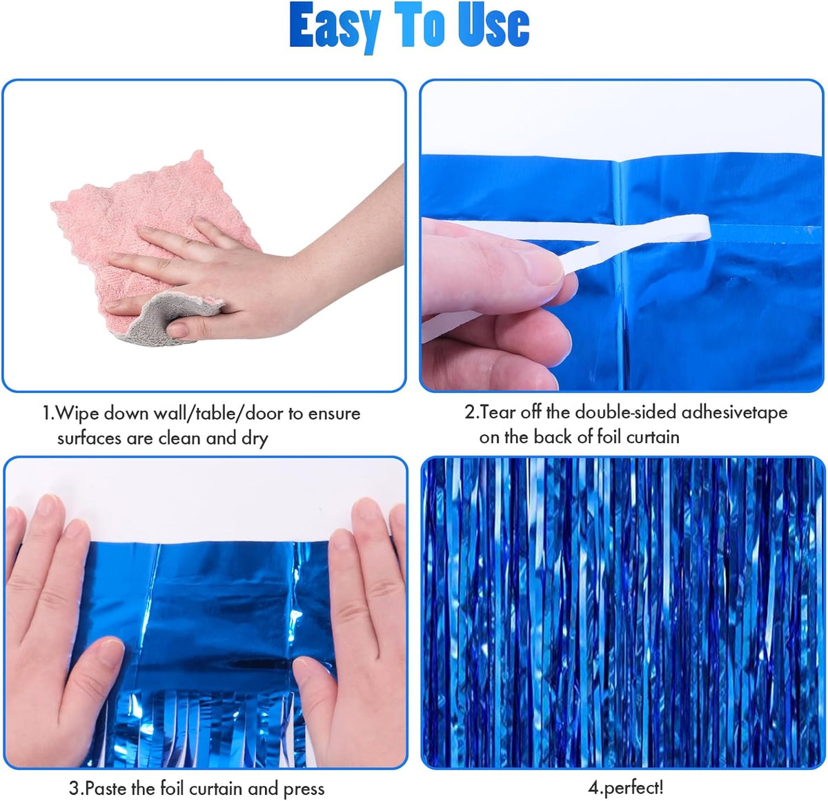 CANREVEL 2 Pack 3.3x8.2 Feet Dark Blue Foil Fringe Backdrop Curtains, Tinsel Streamers for Ocean