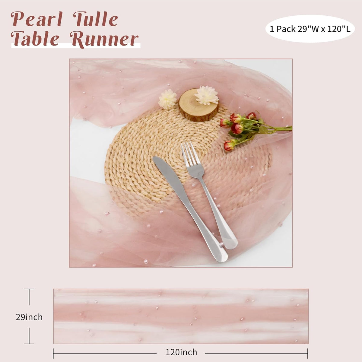 Pearl Table Runner 29 x 120 Inch Tulle Fabric Lace Table Runners Boho Rustic Tablecloth for Bridal