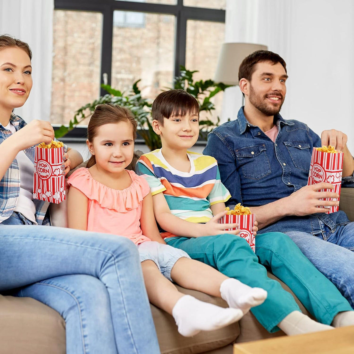 300 Pcs Paper Popcorn Bags Bulk 2 oz Large Flat Bottom Boxes Red and White Disposable Container