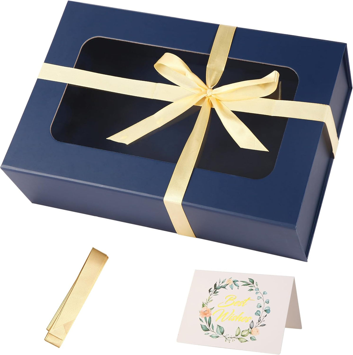 TIACABO Blue Large Gift Box with Window, 13.5"x9"x4.3" Bridesmaid Boxe for Gifts Giving,Birthday