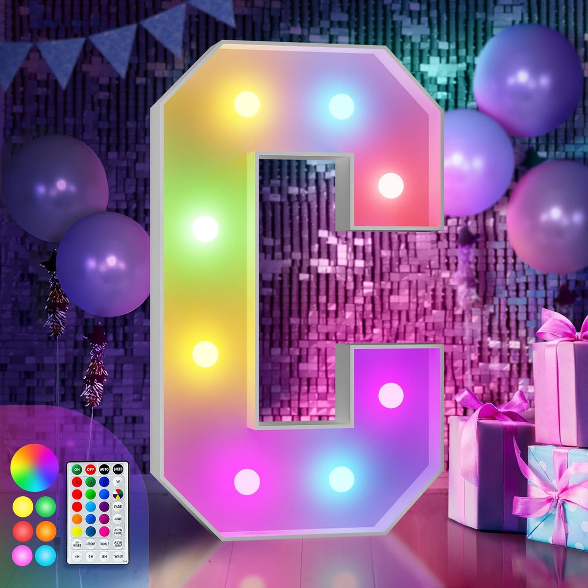 imprsv 3FT Colorful Marquee Light Up Letters C, 18 Color Light Up Alphabet Sign with Remote, Baby &