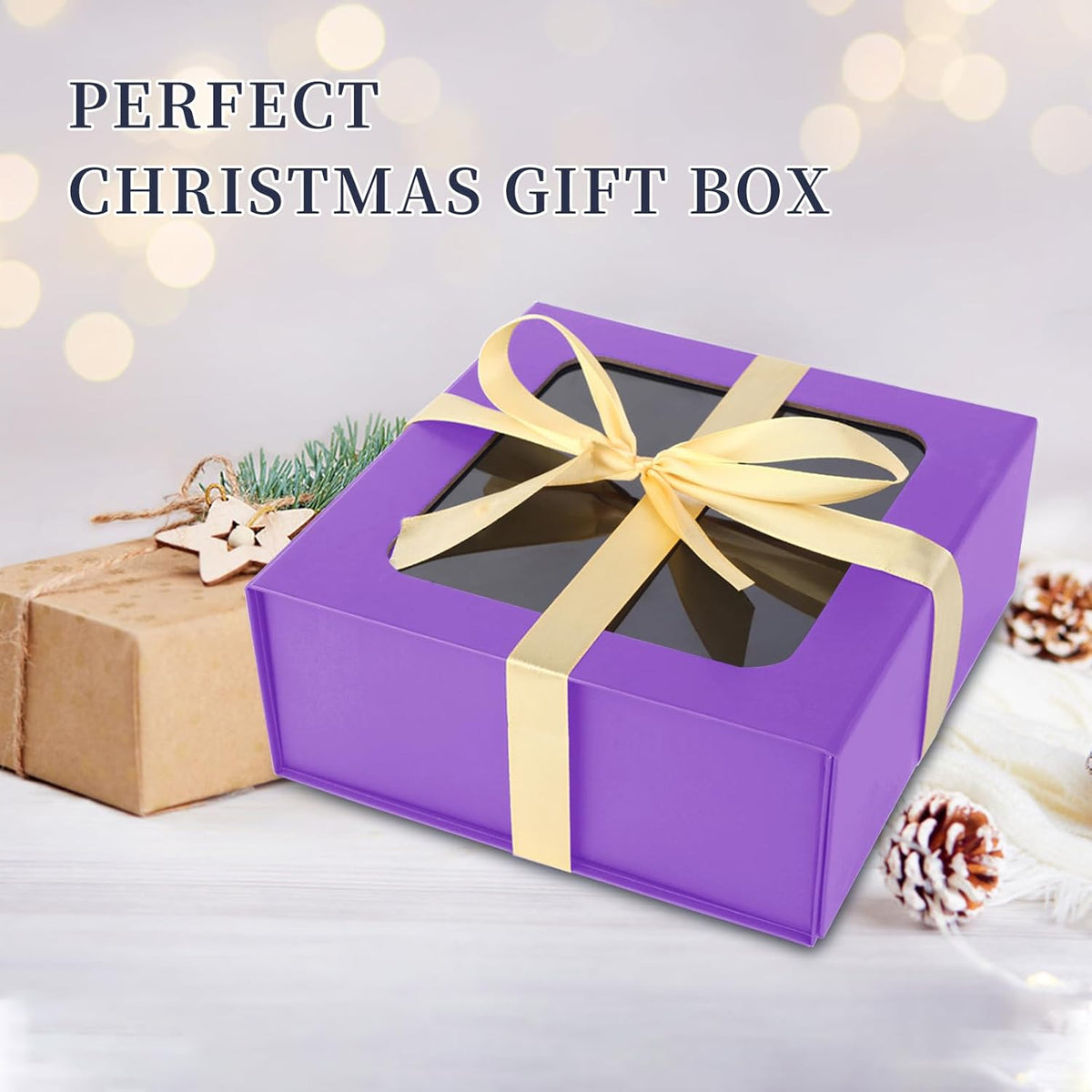 TIACABO Purple Gift Box with Window,7.5"x7.5"x3.1" Bridesmaid Boxe for Gifts Giving,Birthday Gift