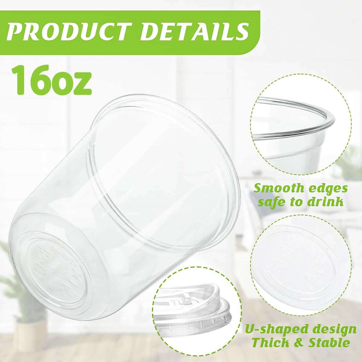 16oz Disposable Stemless Glasses With Strawless Sip Lids,PET Disposable Drinking Cups,Clear Plastic
