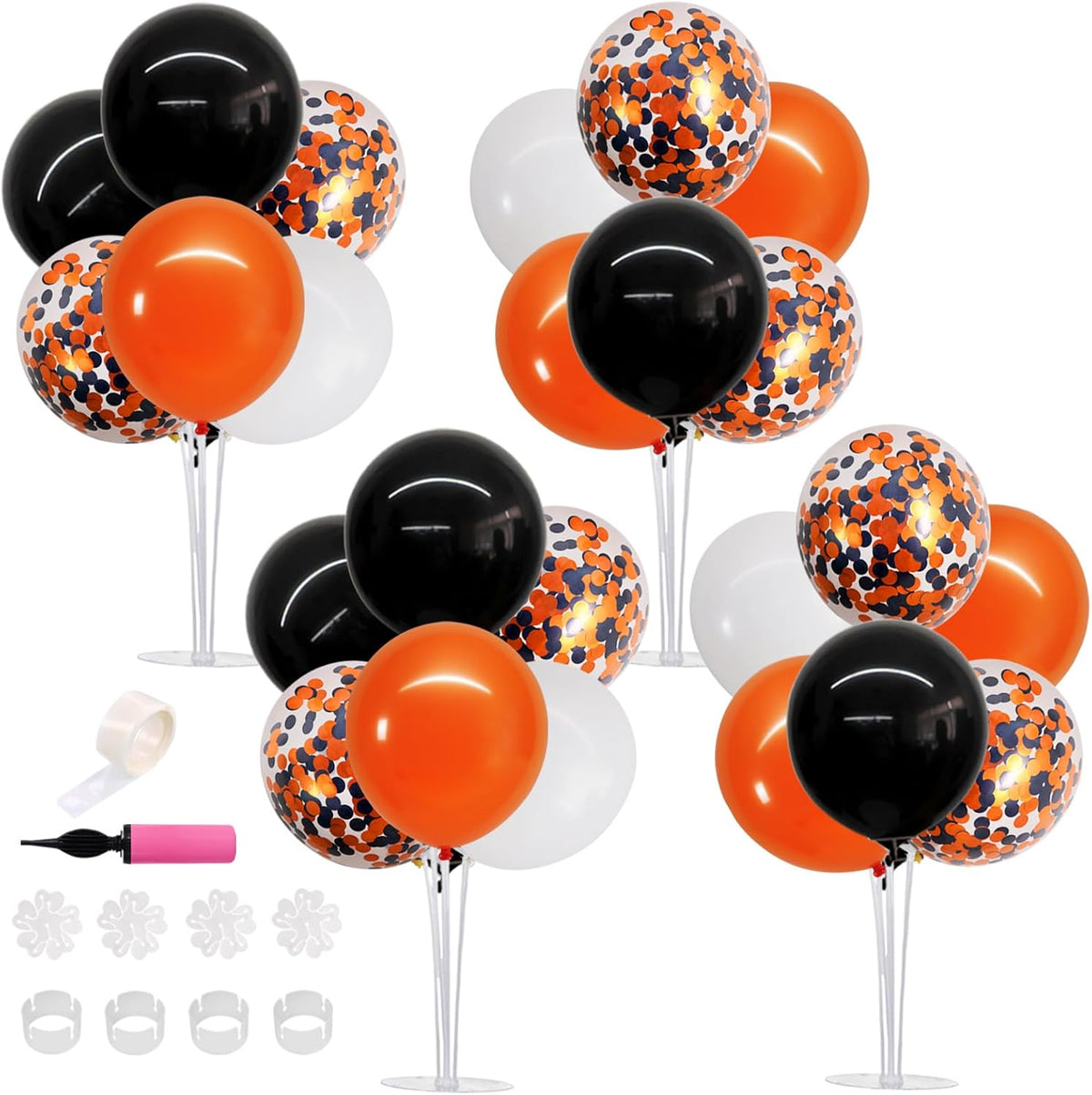 TONIFUL 4 Set Halloween Balloons Black Orange Confetti White Balloon Stand Centerpiece Table