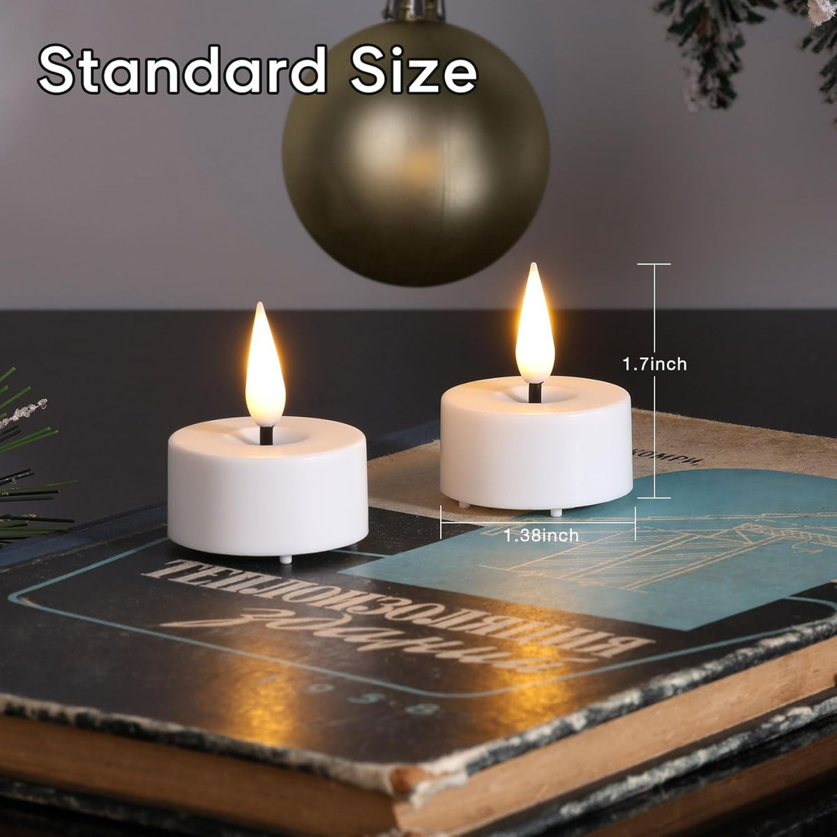Eywamage White LED Tealights with Remote Batteries, Flickering Flameless Tea Lights Electric Votive