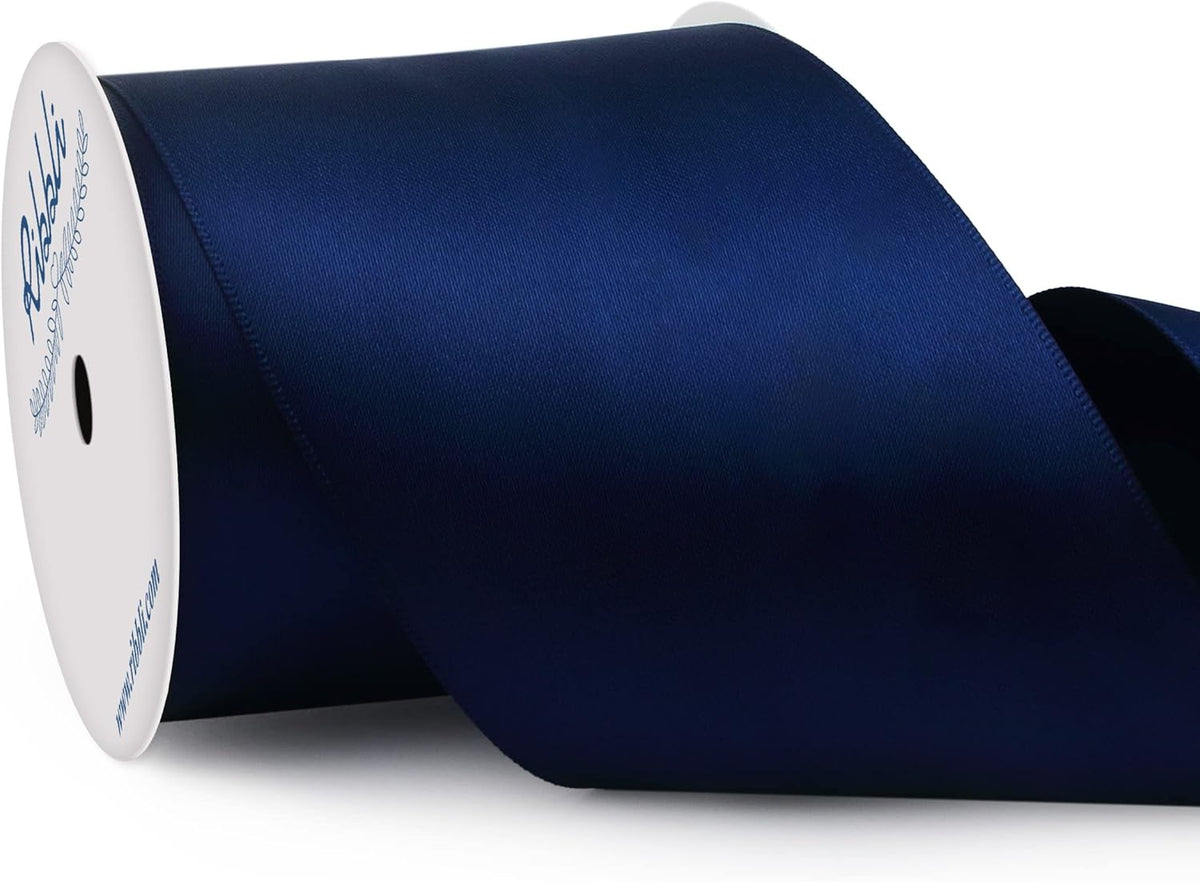Ribbli Navy Double Faced Satin Ribbon, 3” x Continuous 10 Yards,Use for Bows Bouquet,Gift