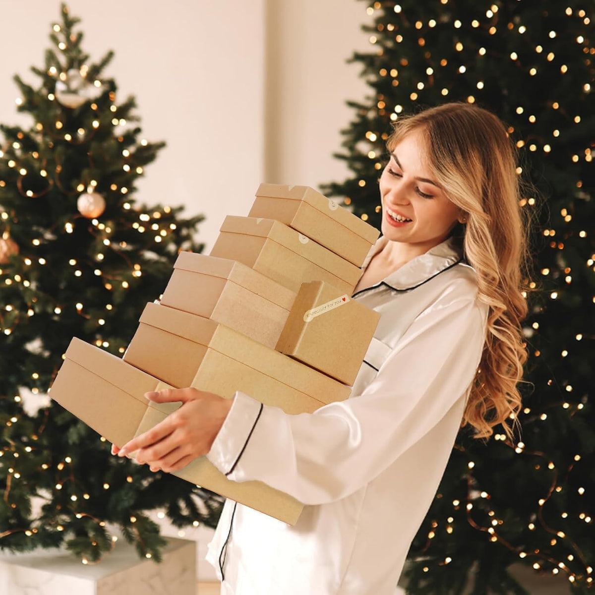 Giftilious Gift Boxes with Lids for Presents, Set of 6 Empty Gift Boxes, Natural and Rustic Kraft