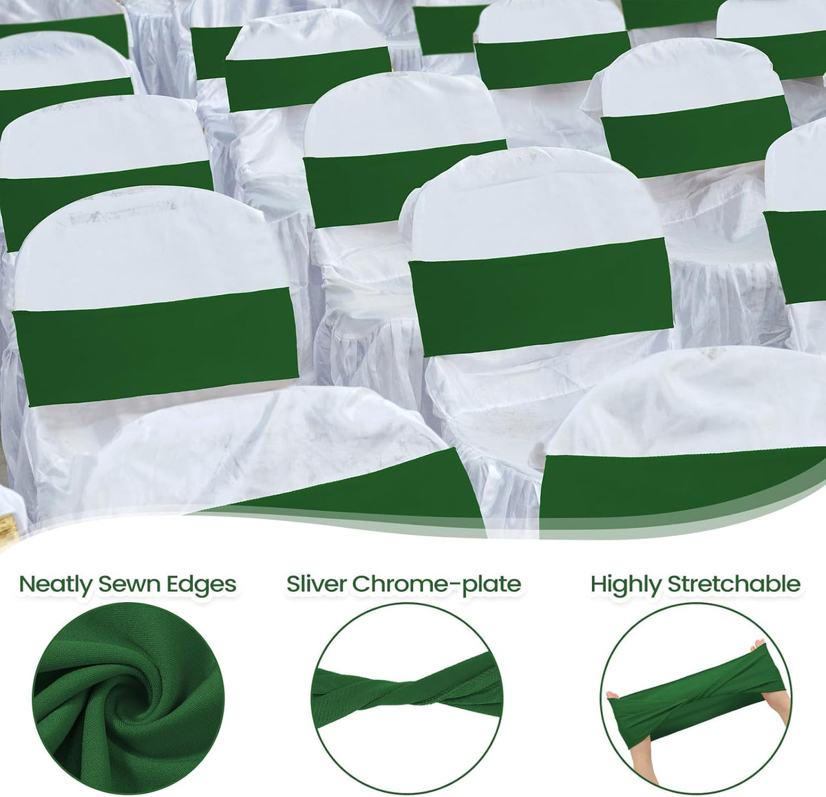 Kinlop 50 Pcs Spandex Chair Sashes Bows Chair Bands Slider Sashes for Covers Elastic Bands Ties