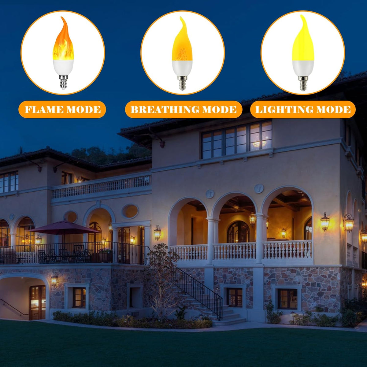 E12 LED Flickering Candelabra Flame Effect Light Bulbs - Upgrade Flicker Candelabra Torch Fire