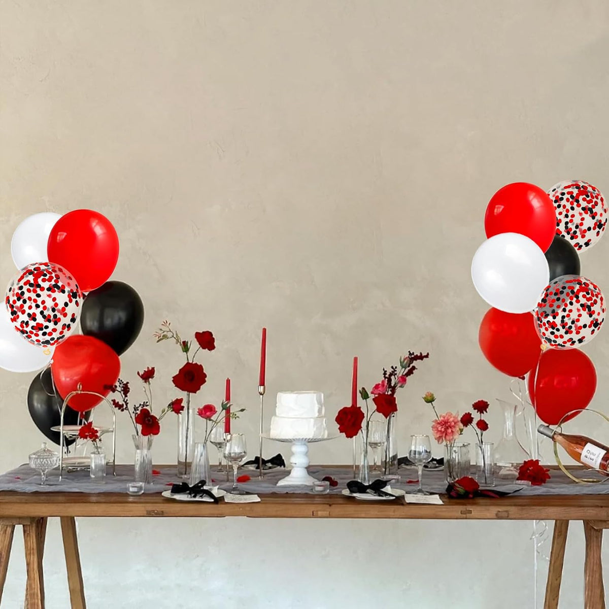 68Pcs Red Black White Latex Balloons 12 Inch with Black Red Confetti Balloons for Birthday