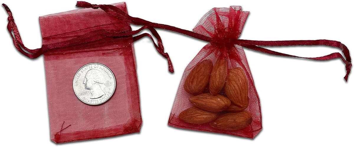 TheDisplayGuys 48-Pack 2" x 2-3/4" Maroon Sheer Organza Gift Bags with Drawstring, Jewelry Candy