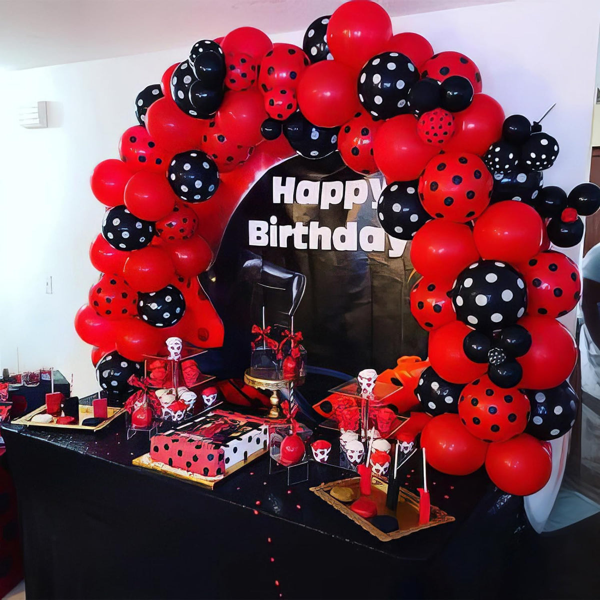 Ladybug Balloons, Red Black Polka Dots Balloons Matte Black and Red Balloon Black and White Polka