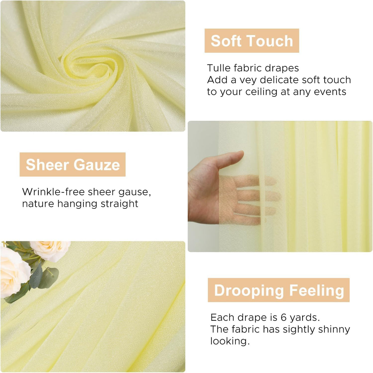 Wokceer Wedding Arch Draping Fabric 28.7" x 20FT Beige Sheer Drapes Backdrop for Wedding Ceremony