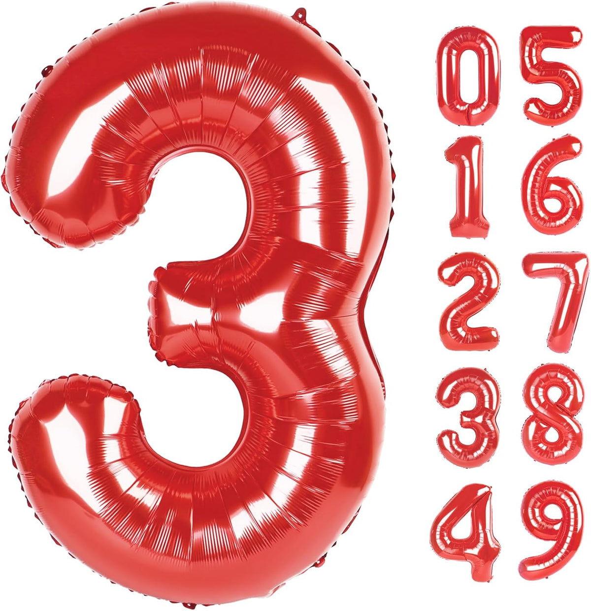 Number Balloon 40 Inch Red 3 Balloon, Mylar Foil Number 3 Balloon Red, Three 3rd 3 13 23 31 32 33