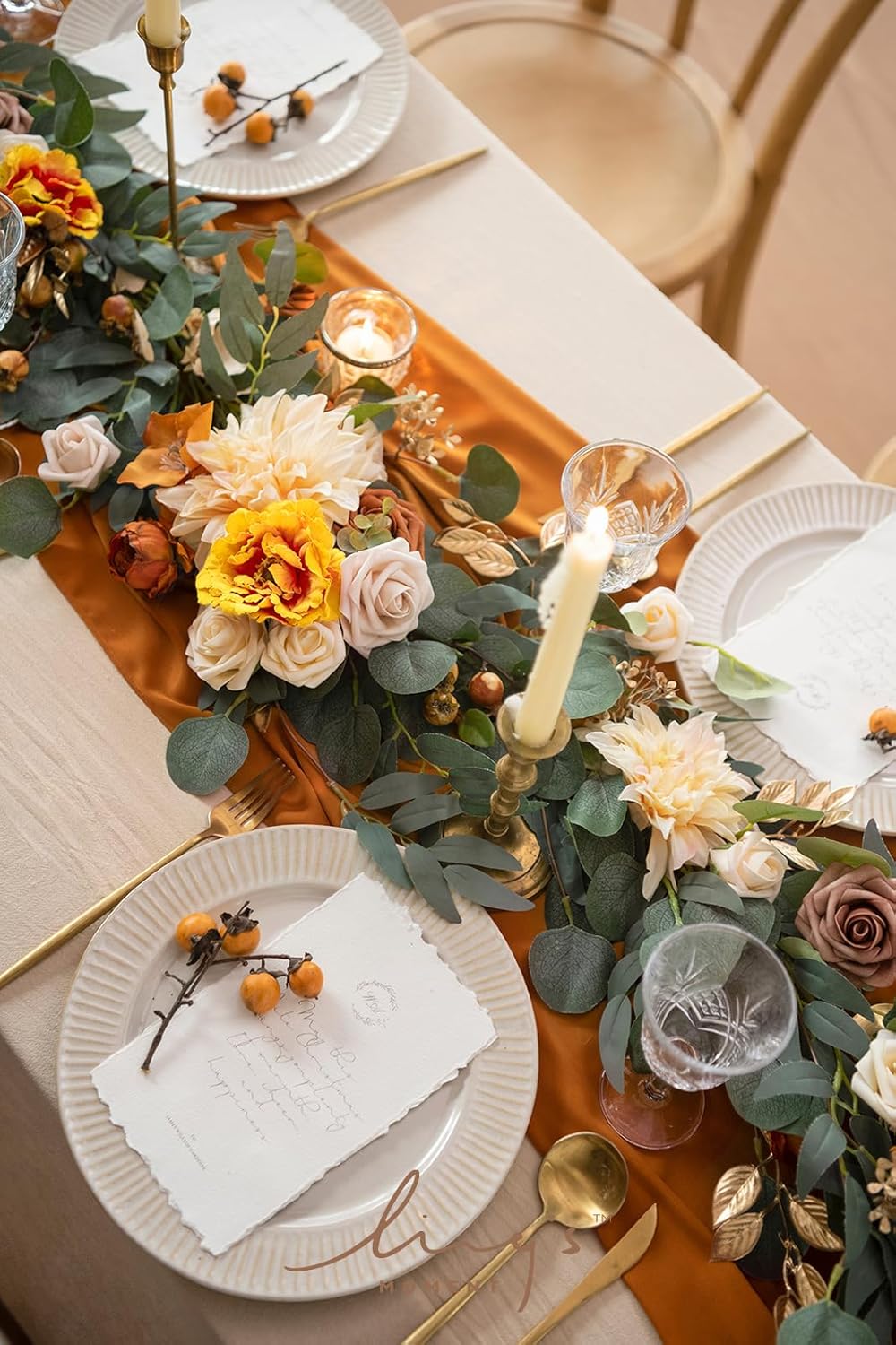 Ling's Moment Fall Flower Garland - 6FT Eucalyptus & Rose - Sweetheart Table Decor for Wedding