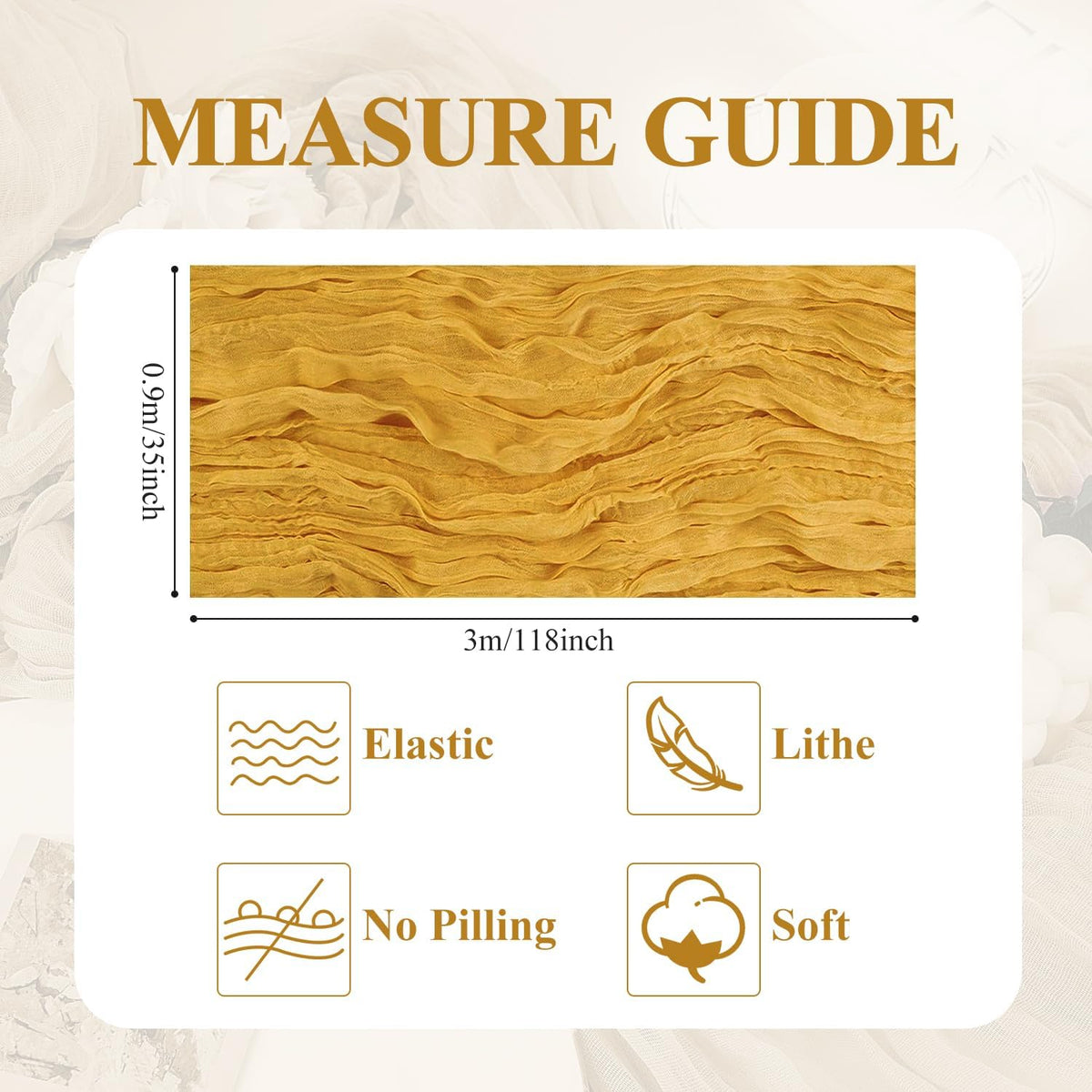 Asee'm 6pcs Cheesecloth Table Runner 120 Inches Long Gold Boho Gauze Cheese Cloth Runner 10FT
