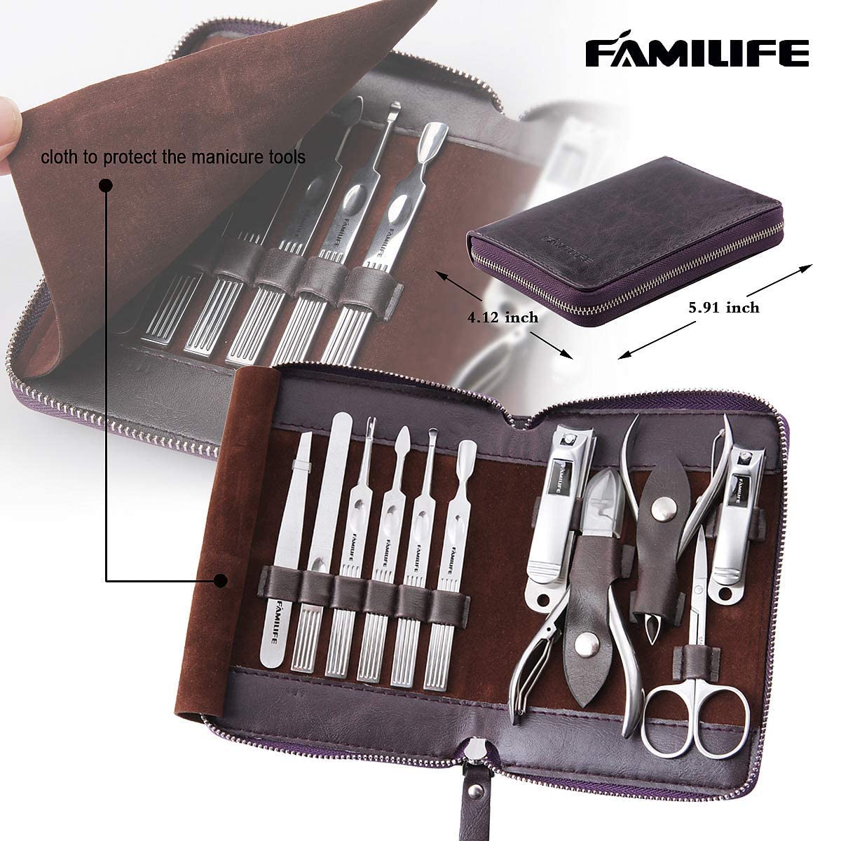 FAMILIFE Manicure Set, Nail Clippers Set Professional Manicure Kit 11 in 1 Stainless Steel Pedicure