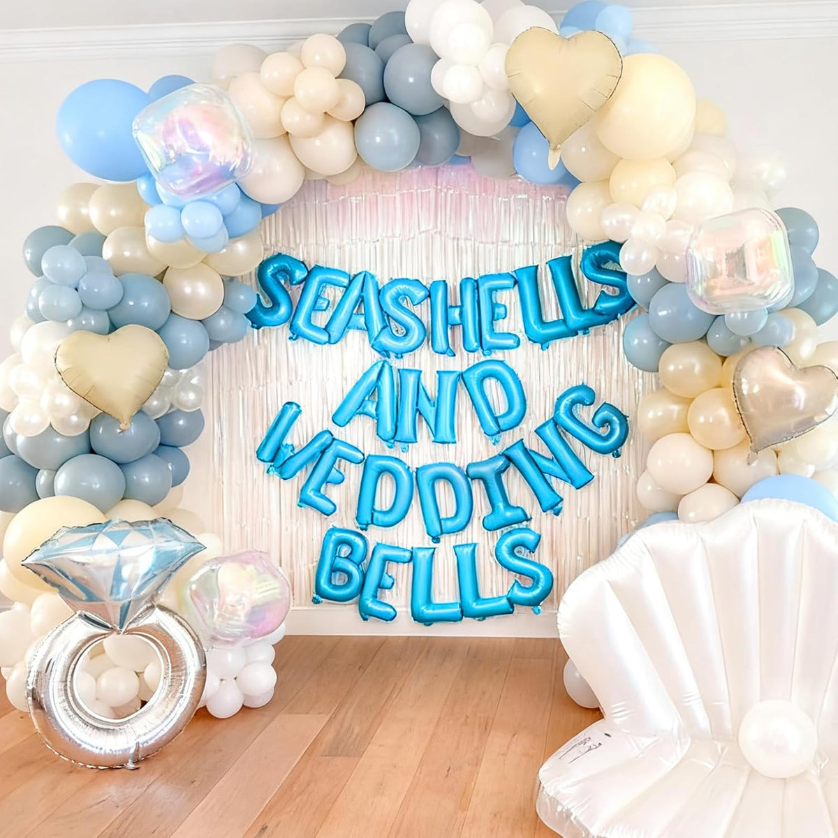 Seashells and Wedding Bells Balloon Banner Bachelorette Party Decorations Blue Alphabet Letter Foil