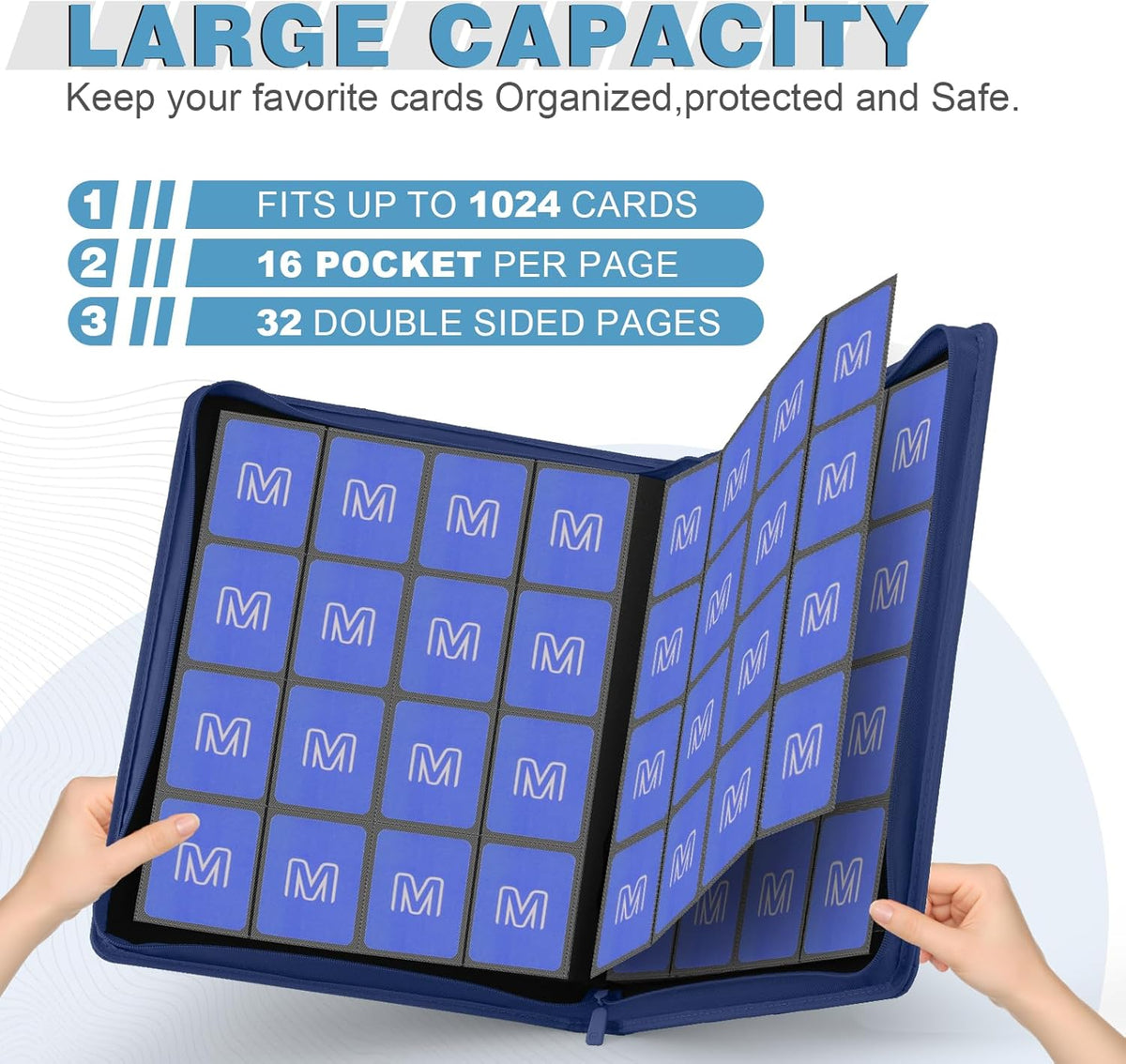 Premium Card Binder 16 Pocket,Trading Card Binder Holds up to 1000+Cards Sturdy Card Collection