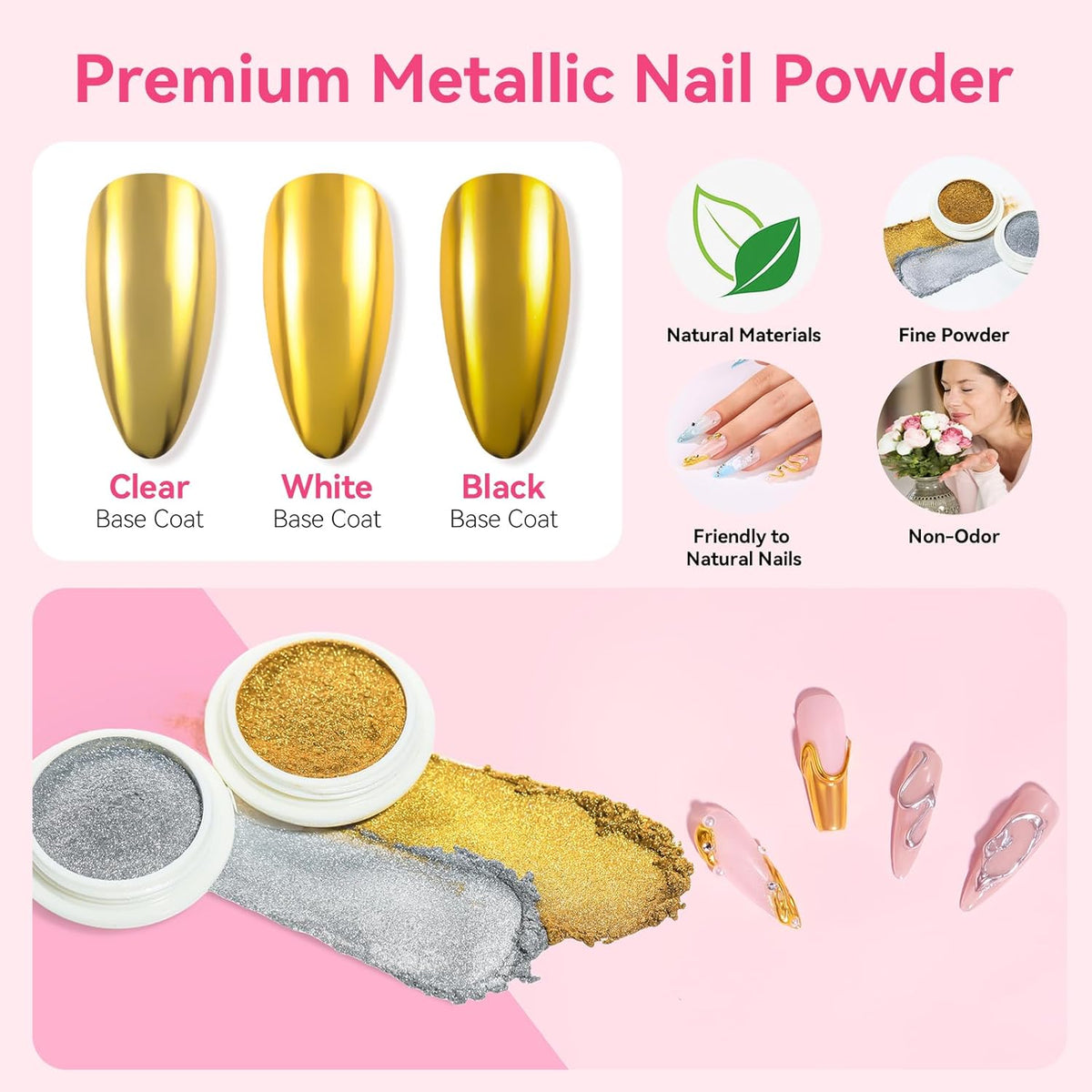 Makartt 3D Gel Nail Art & Chrome Nail Powder Kit: 15g Sculpting Gel for Nail Art DIY No wipe 3D