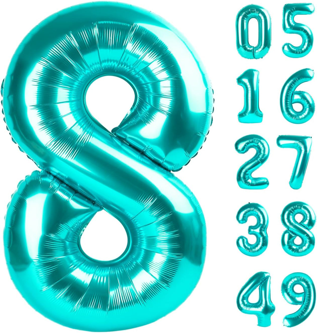 Teal Blue Foil Number 8 Balloon 40 Inch, Helium Mylar Eight Number 8 18 28 38 48 58 80 88 Birthday