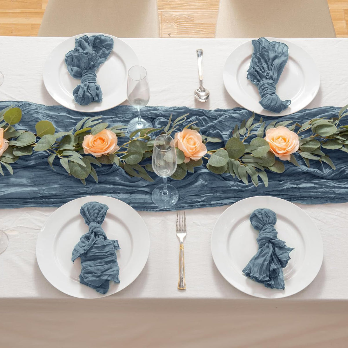 12 Pack Dusty Blue 10 Ft Cheesecloth Table Runner 20x120 Inch Boho Wrinkled Sheer Romantic Gauze