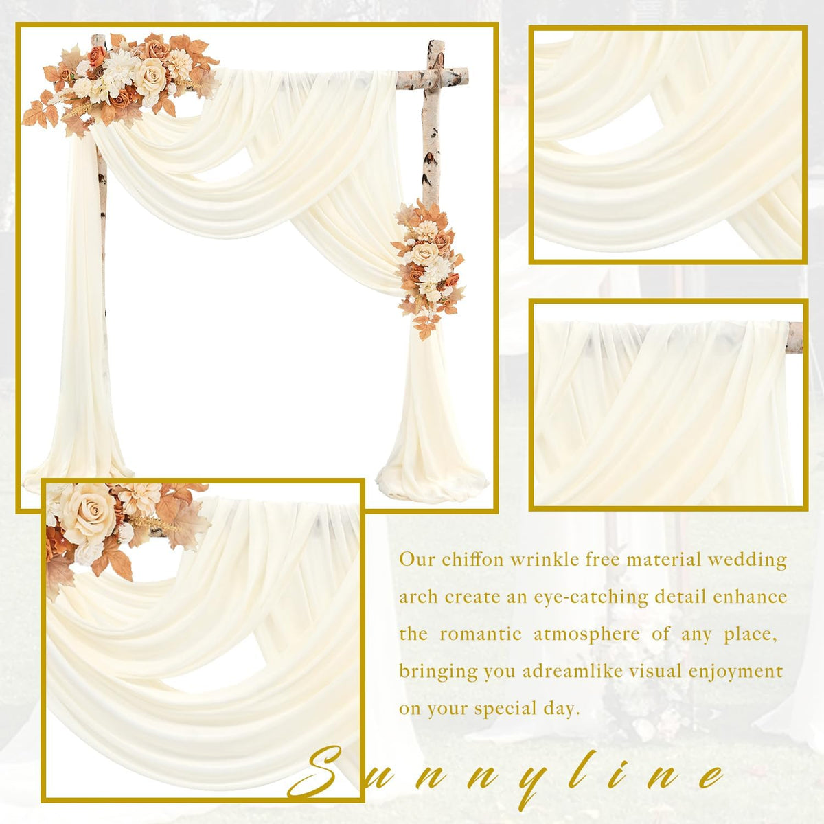 Wedding Arch Draping Fabric 8 Panels 20Ft Length x 28" Width Ivory Arch Drapes Chiffon Fabric Sheer