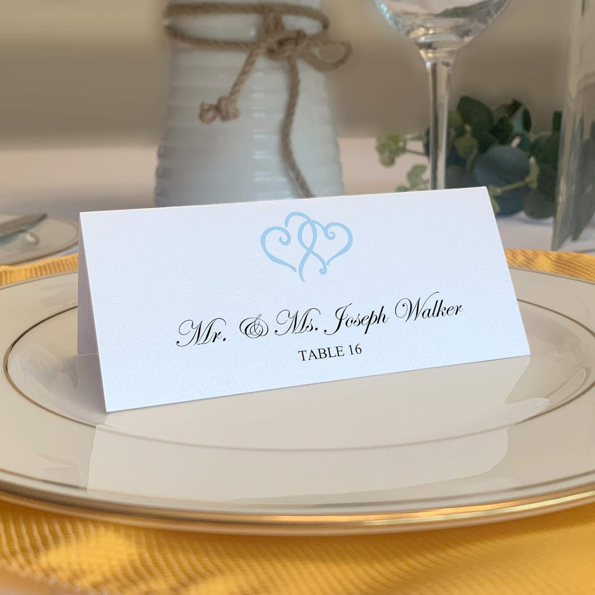 Linked Hearts Printable Place Cards, Light Blue (Choose Color), Set of 150 (25 Sheets), Laser &