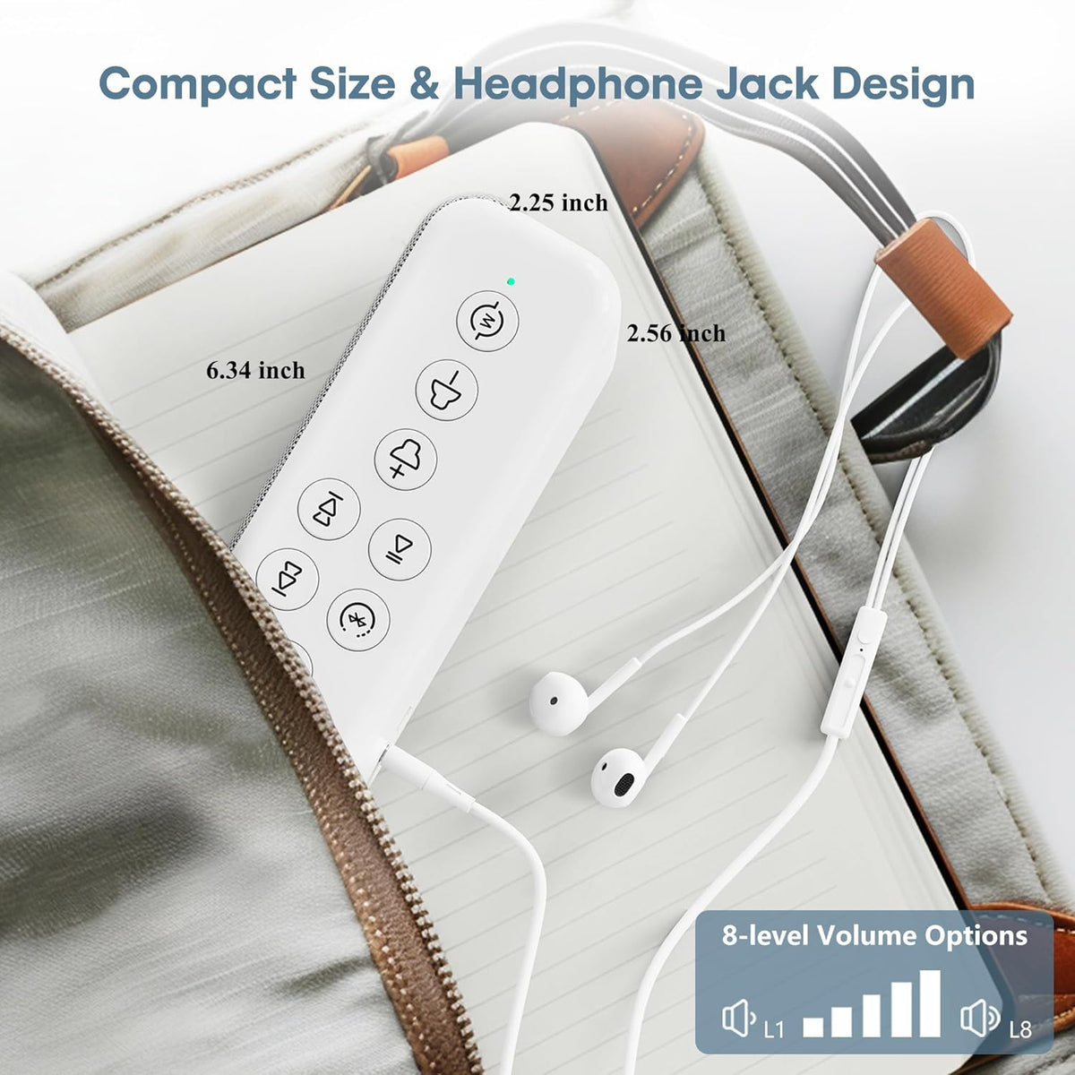 White Noise Sound Machine with Bluetooth,3000mAh Battery Powered,40H Long Lasting,Hi-Fi