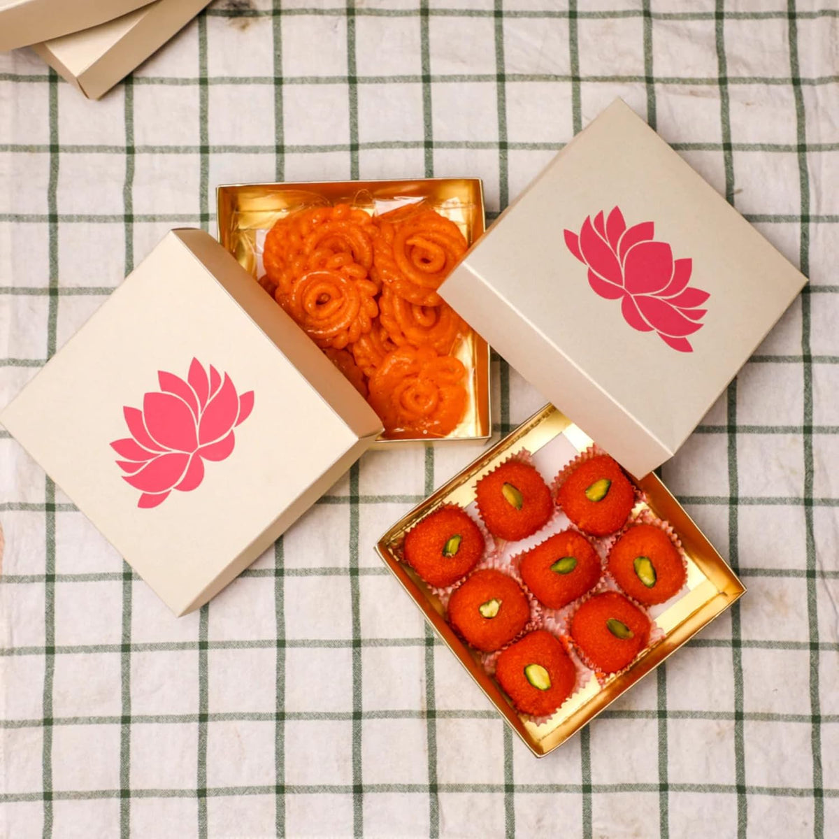 Lotus Printed White Sweet Boxes for Indian Sweets, Cookies, Goodies, Mithai, Candy, Gift Boxes with