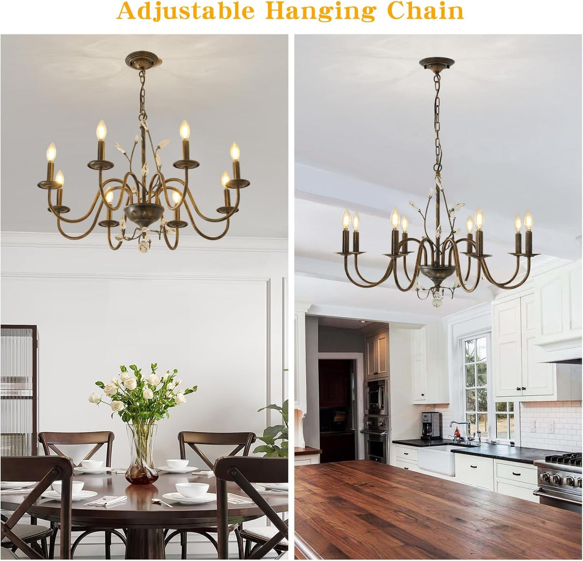 Farmhouse Crystal Chandelier,32 Inch Modern Flower Branch Oil-Rubbed Bronze Rustic Vintage Hanging