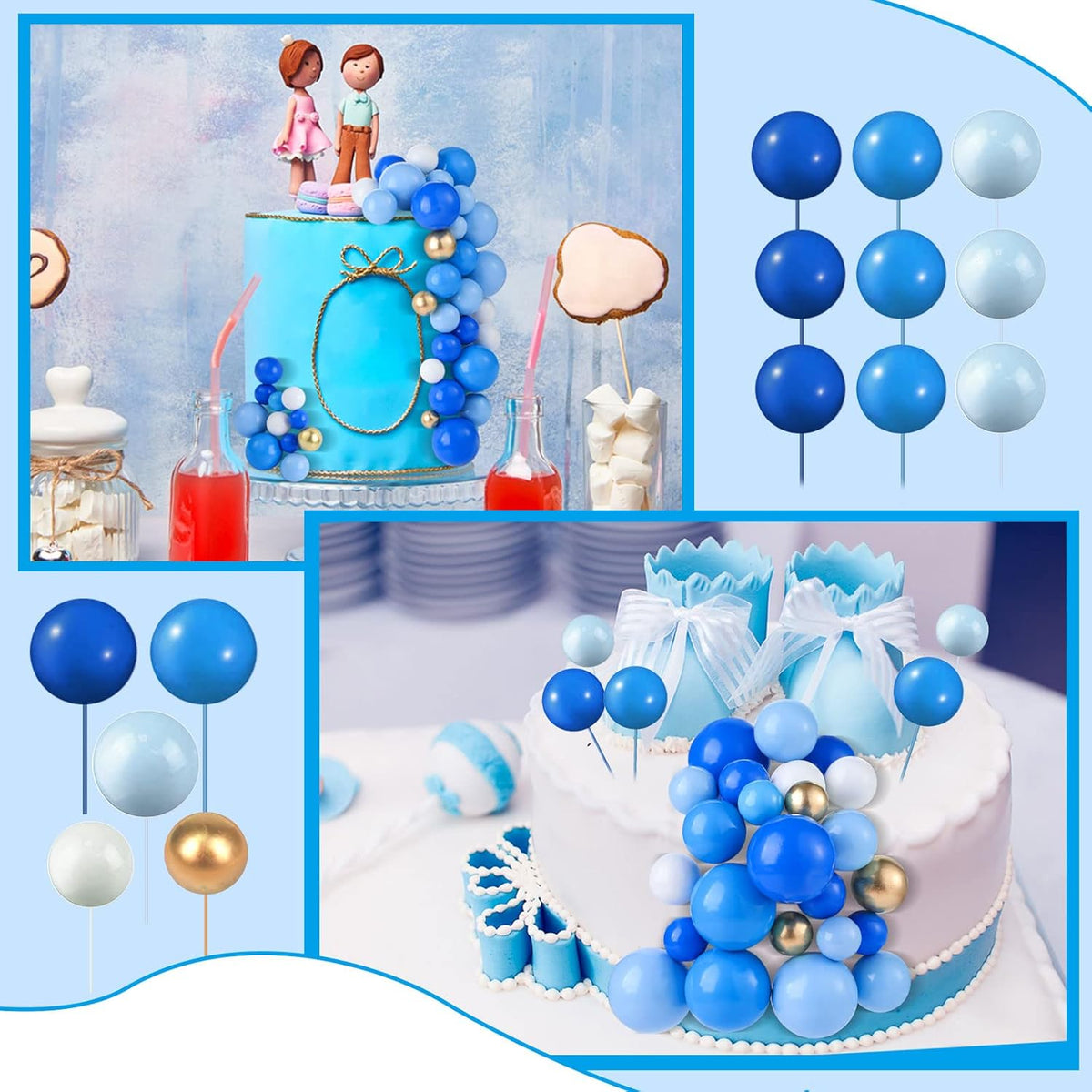 108 Pcs Balls Cake Topper DIY Cupcake Insert Foam Balloons for Cake Baking Wedding Anniversary
