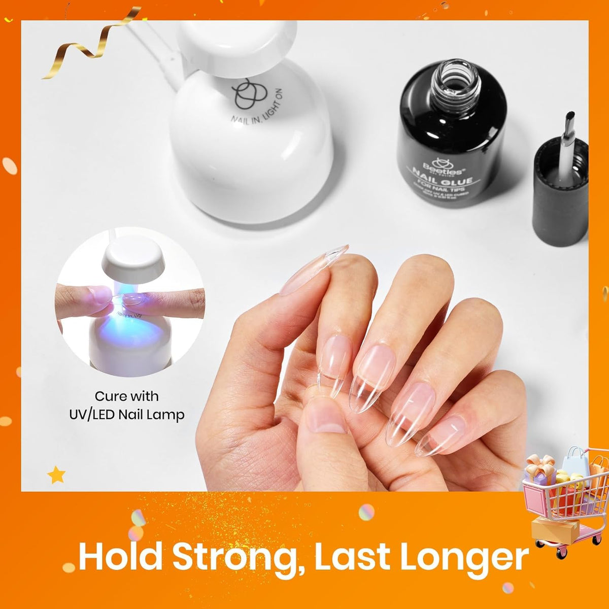 beetles Gel Polish 9 In 1 Gel Nail Glue for Clear Acrylic Nail Tips 2 Pcs 15ml Long Lasting Nail