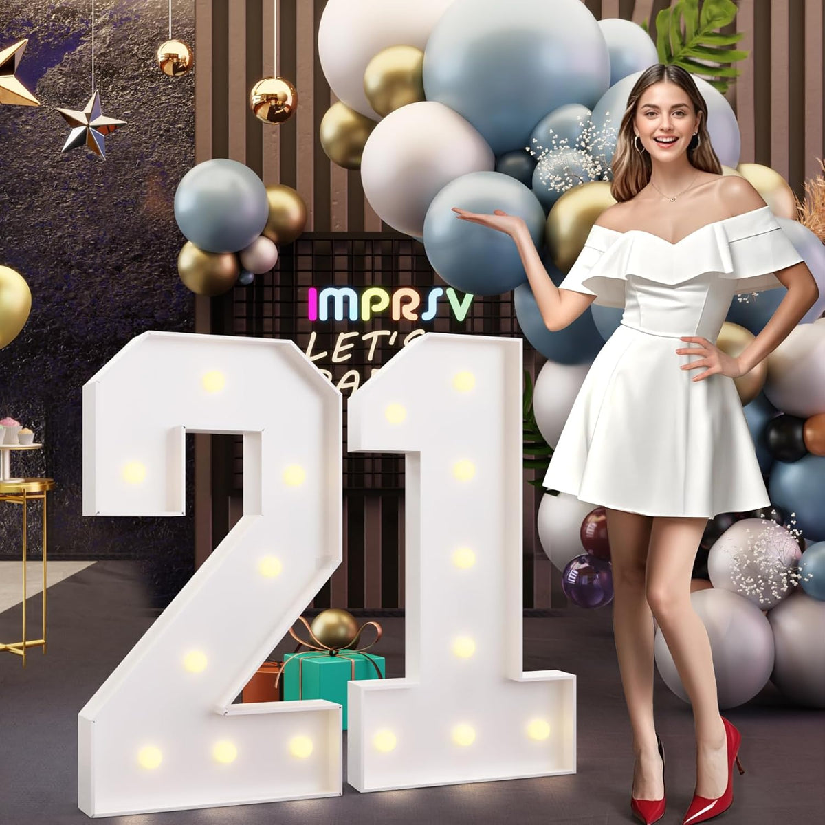 imprsv 3FT Marquee Numbers 21, Light Up Numbers for 21st Birthday Decorations Anniversary Party