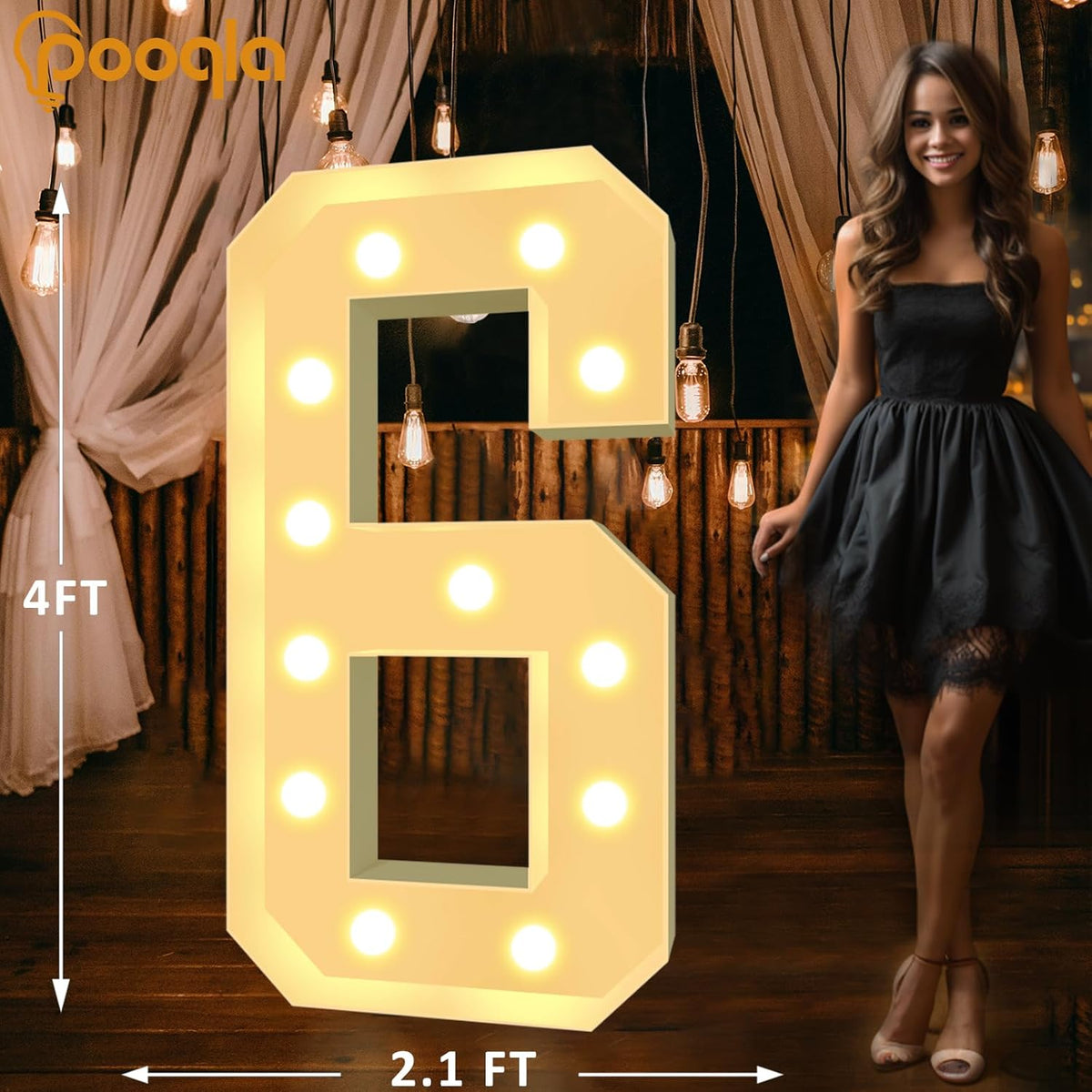 Pooqla 4 FT Light Up Marquee Numbers, Cool White and Warm White LED Large Lighted Marquee Numbers