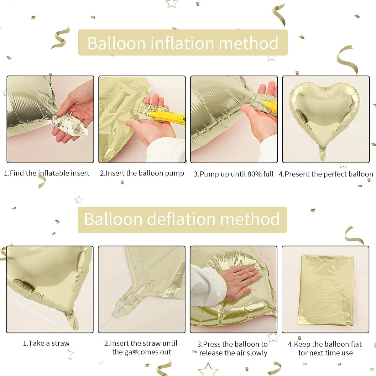 Pastel Gold Heart Balloons - 18 Inch Foil, 10 Pcs Love Balloons for Valentines Day, Birthday