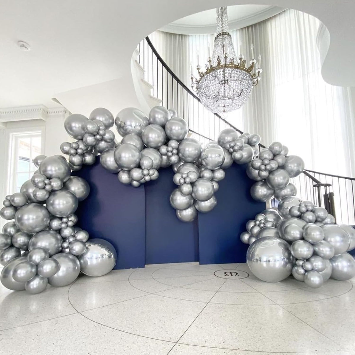 90pack Metallic Silver Balloons Different Size 18/12/10/5 Inch Chrome Silver Balloon Garland Arch