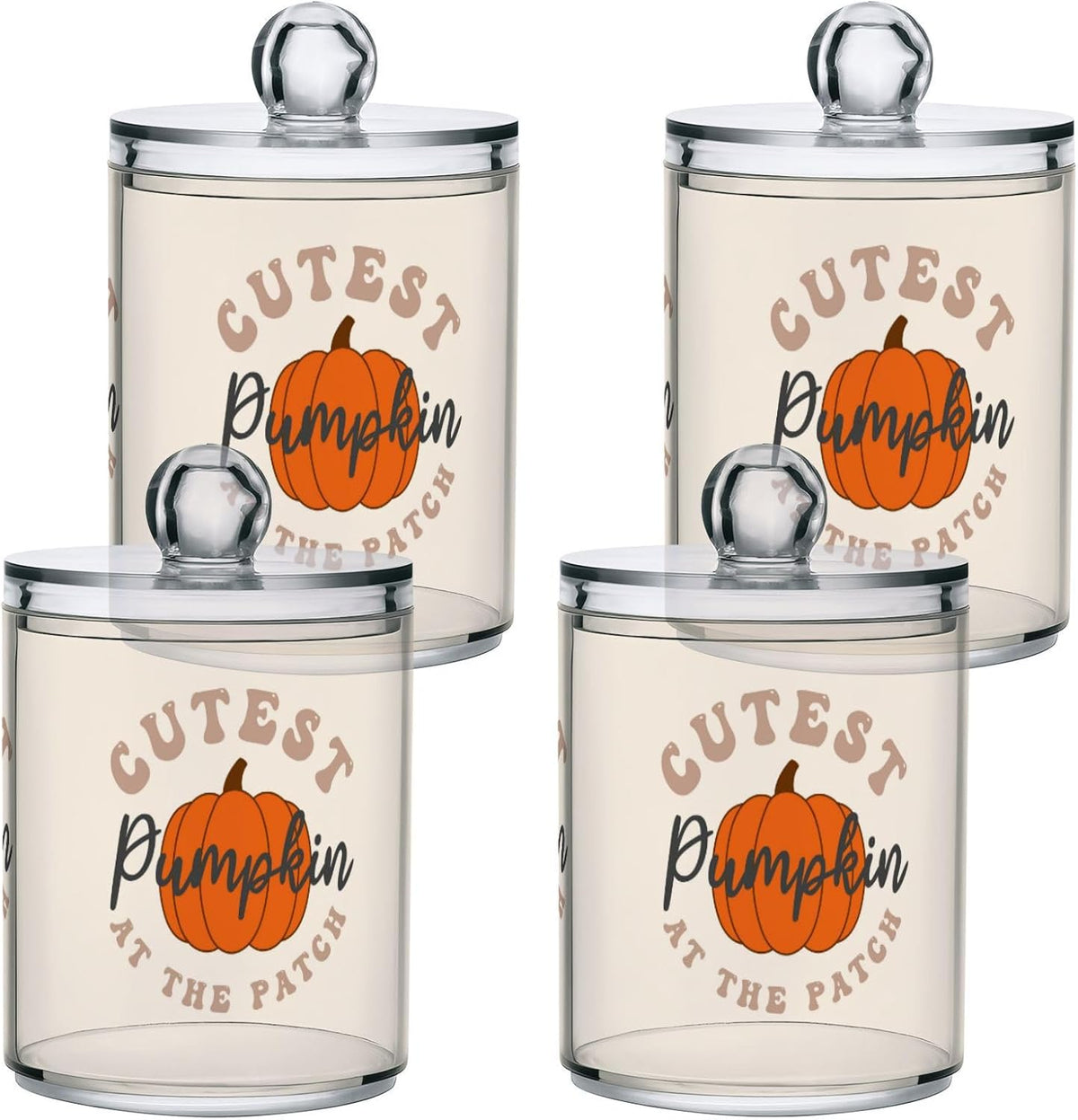 Gredecor 2 Pack Apothecary Jars with Lid Cutest Pumpkin Qtip Holder Dispenser Storage Containers