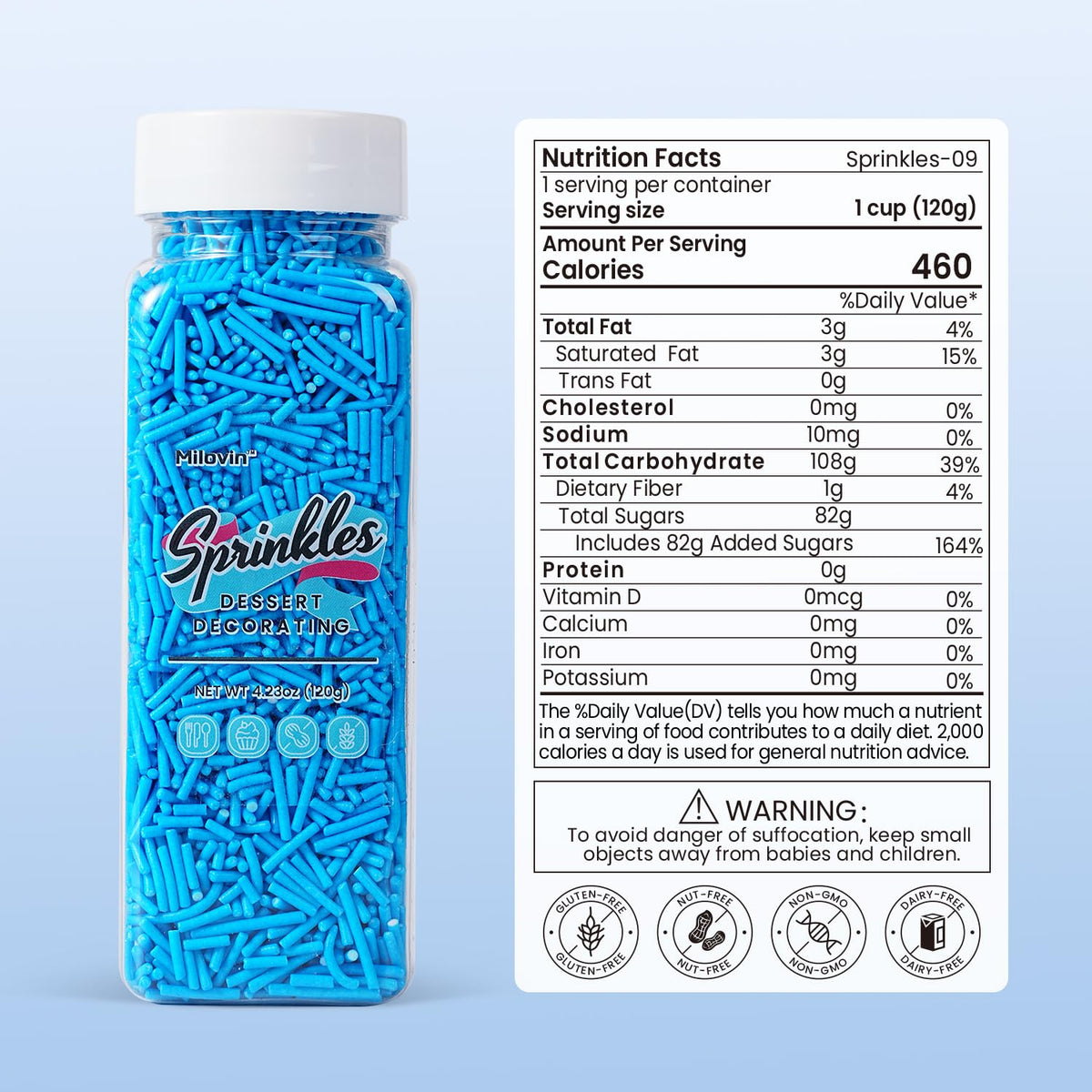 Edible Blue Jimmies Sprinkles, 4.23oz Blue Sprinkles, Jimmies Sprinkle for Baking, Baby Showers