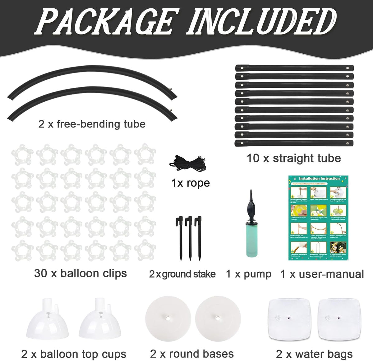 AerWo [Upgraded] Balloon Arch Kit Stand, 8.2ft+6ft Half Arch Balloon Stand with Base, Free Bending